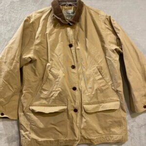 LLBean Jacket Women’s 1X Tan Canvas Chore Barn Field Work Lined Botton Down